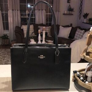 Coach Black Leather Tote Bag